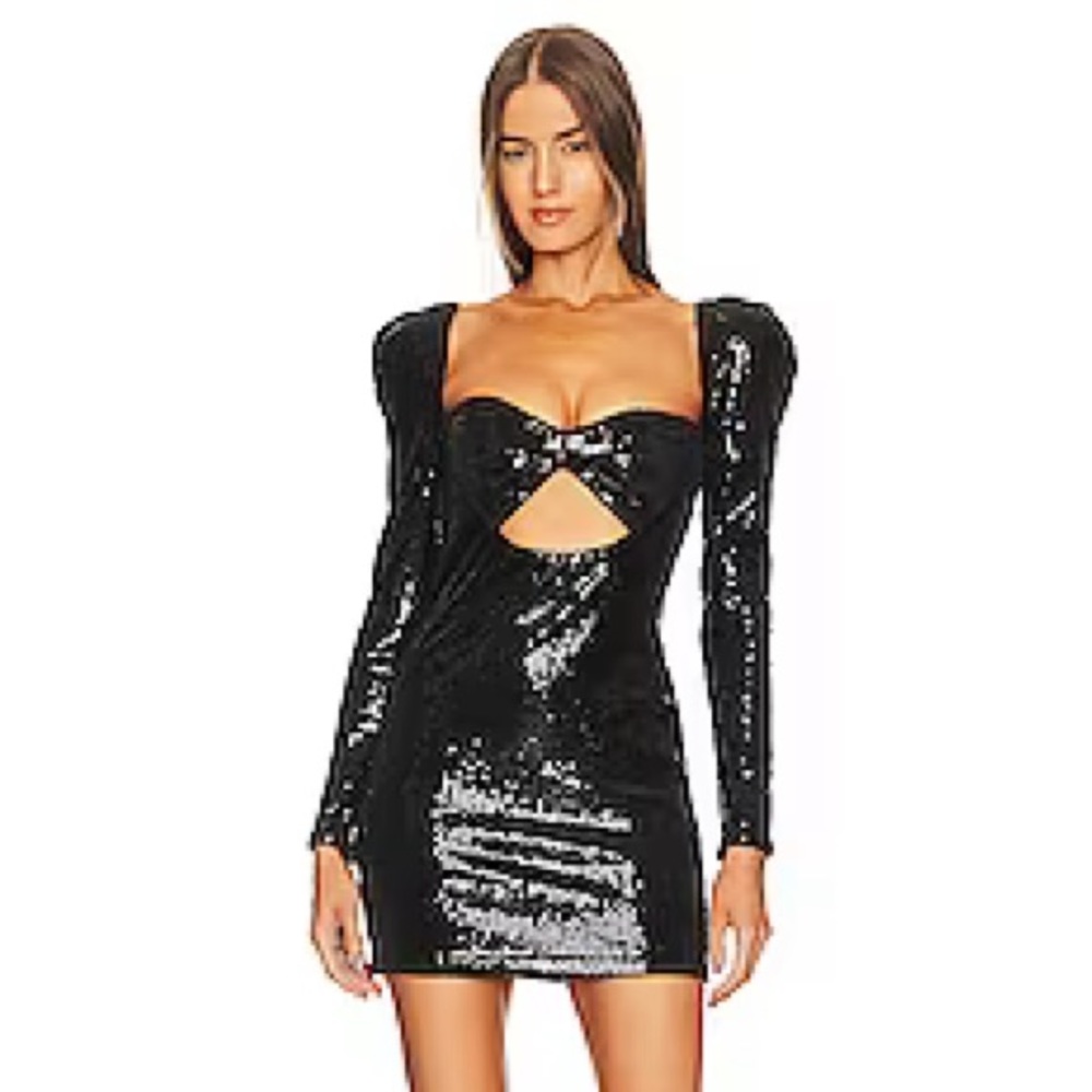 NWOT Michael Costello x Revolve Adrianna Black Sequin Mini Dress - Picture 2 of 9